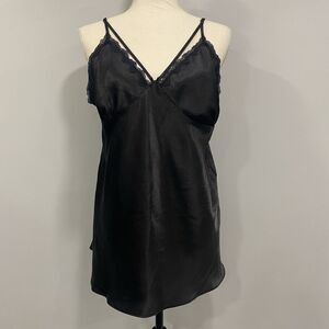 AMBRIELLE XL Black Satin Intimate Strappy Camisole Lace Whimsigoth Romantic Tank